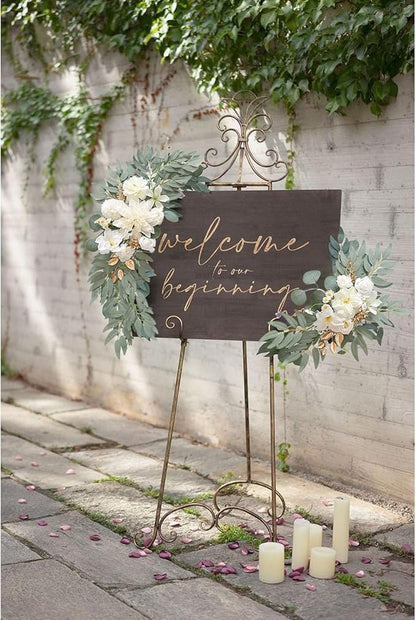 Faux Flower Swag Set of 2, White Artificial Flowers Swags for Wedding Arch, Wedding Welcome Signs, Welcome Reception Ceremony Signs Decorations