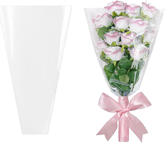 JOYIT Clear Flower Bags for Bouquets, 100PCS Flower Wrapping Papers 9.8in x 18in, Flower Wrapping Bags, Floral Wrapping Paper Clear Flower Sleeves for Floral bouquets Packaging(M)