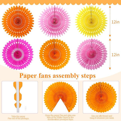 zilue Paper Fans Party Decorations Paper Flowers Decorations for Wall Classroom Floral Backdrop Baby Shower Birthday Party Flower Wall Decor Pack of 11 Pink Orange Yellow