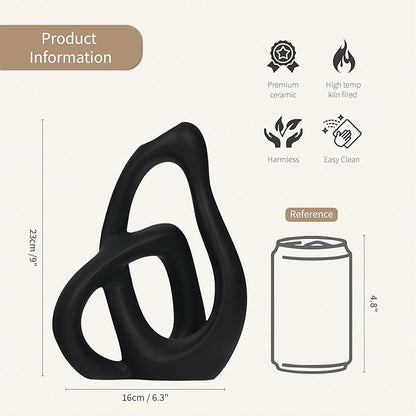 Unique Black Ceramic Vases for Home Decor, 9.1" H Boho Nordic Aesthetic Modern Style, Decorative Vases for Home Decor Living Room