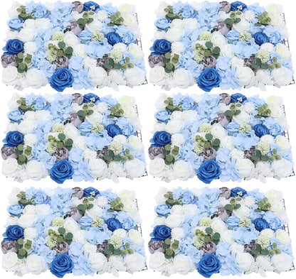 Eapmic 15.74"x 23.62" Artificial Flower Wall Panels,Flower Wall Mat Silk Flower Panels for Outdoor Garden Backyard Fence Fence Privacy Screen and Indoor Wall Decor (6Pcs White+Blue)