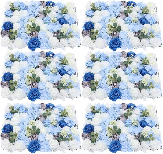 Eapmic 15.74"x 23.62" Artificial Flower Wall Panels,Flower Wall Mat Silk Flower Panels for Outdoor Garden Backyard Fence Fence Privacy Screen and Indoor Wall Decor (6Pcs White+Blue)