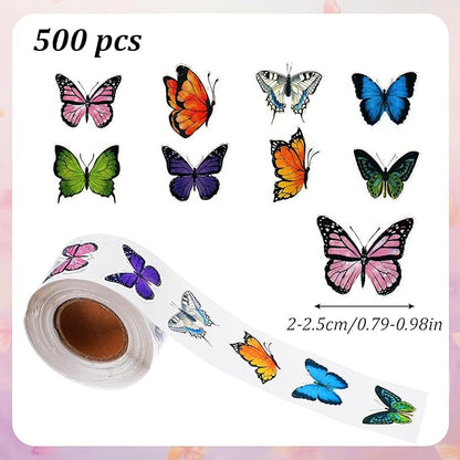 500 Sheets Butterfly Stickers Roll Colorful Butterflies Stickers Spring Butterflies Gift Sticker Roll Colorful Butterfly Label Sticker for Gifts Cards Scrapbook Daily Decorations
