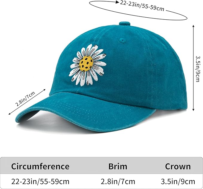 Waldeal Pickleball Hat for Women, Ajustable Embroidered Daisy Washed Denim Baseball Cap