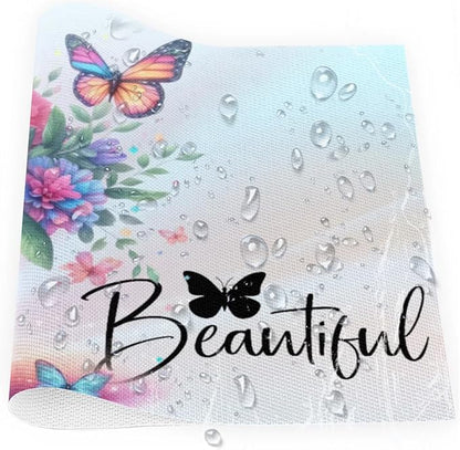 PVC Placemats Set of 6 Rainbow Flower Butterfly Wipeable Table Mats Washable Heat Resistant Non Slip Vinyl Dining Table Mat for Kithen Indoor Outdoor Patio Farmhouse Place Mats Decorative