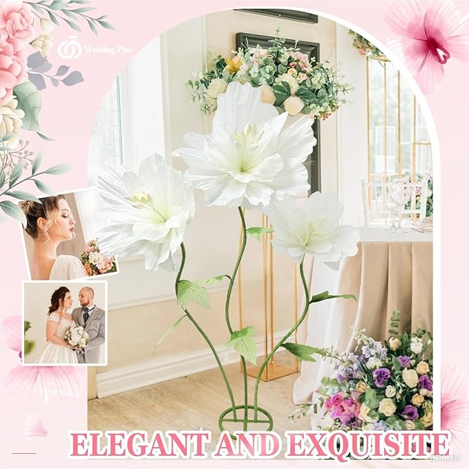 Giant Flowers Big Artificial Decorations, Large Fake Flower Arrangements Faux Floral Decor for Home Office Wedding Reception Birthday Party Photography Props Shop Window Displays Banquet, White
