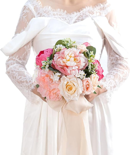 10 Inch Blush Wedding Bouquet for Bride,Spring Wedding Bouquet,Bridal Bouquets for Bride, for Wedding Ceremony Anniversary,Party and French Rustic Vintage Wedding,Artificial Flowers