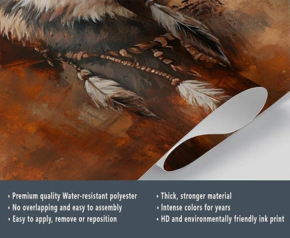 Wolf Dreamcatcher Wall Mural, Tribal Wolf 3D Wall Murals, Feathers Dreamcatcher Animal Totem Wallpaper Mural, for Living Room Bedroom Large Wallpaper Indoor Decor 177.16" W x120 H