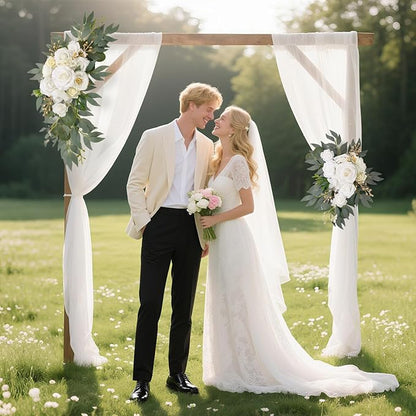 Wedding Arch Flowers, 2 Pack Floral Swag for Wedding Welcome Sign Decorations, Artificial White Roses Greenery Garland for Ceremony and Reception Backdrop Decor