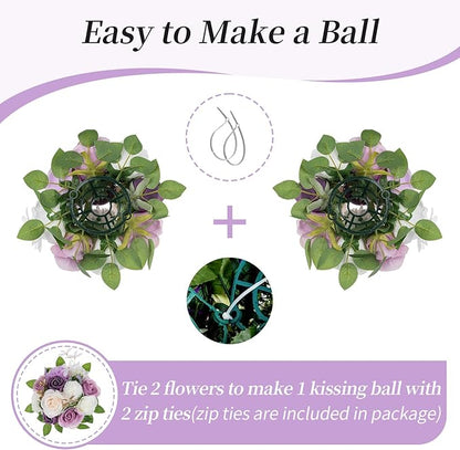 BLOSMON Artificial Flowers Ball Wedding Centerpieces 6 Pcs Lilac Rose Artificial Flower Center Pieces Decoration for Table Silk Kissing Ball Faux Floral Bouquet Arrangements for Home Party DIY Decor