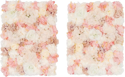 20 PCS Flower Wall Panels, 3D Rose Hydrangea Floral Wall Background Silk Flowers Panel Decoration, 23.6x15.7inch Artificial Flower Backdrop for Wedding, Party, Anniversary