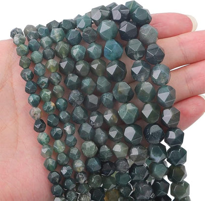 Faceted Natural Moss Agate Stone Round Beads 10mm 36cm/Strand for Jewelry Making