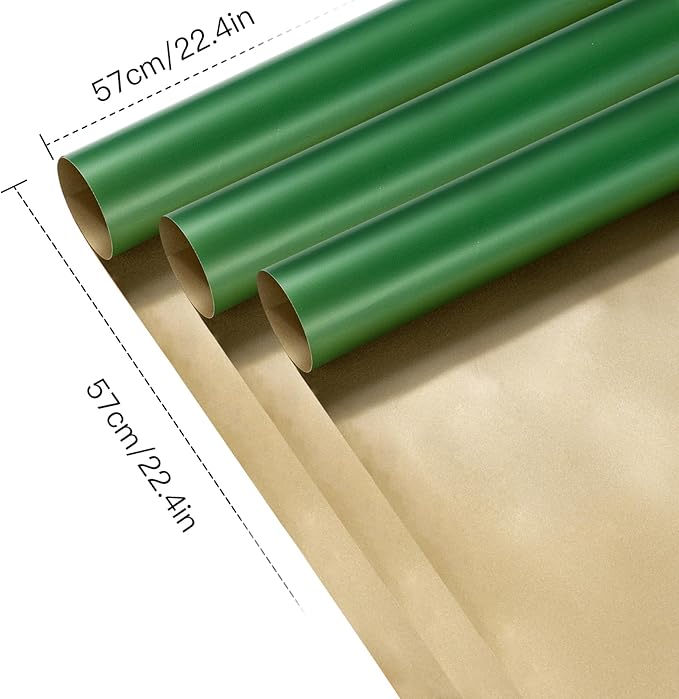 LeZakaa 20 Sheets Christmas Flower Wrapping Paper, Retro Green and Gold Design Waterproof Reversible Floral Bouquet Paper, for Valentines, Mothers Day, Party, Birthday, Wedding, Baby Shower