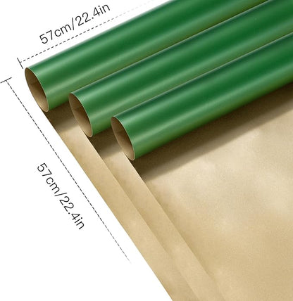 LeZakaa 20 Sheets Christmas Flower Wrapping Paper, Retro Green and Gold Design Waterproof Reversible Floral Bouquet Paper, for Valentines, Mothers Day, Party, Birthday, Wedding, Baby Shower