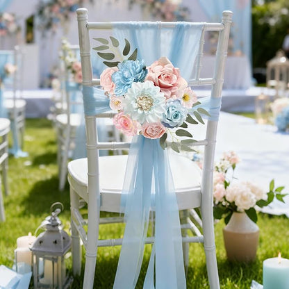 Artificial Flowers Combo Box Set Silk Flowers Fake Rose for DIY Floral Arrangements Wedding Bouquets Centerpieces Baby Shower Party Home Decorations (Blue Pink)