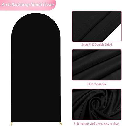 Wokceer 6FT Wedding Arch Cover Spandex Fitted Wedding Arch Stand Covers Round Top Chiara Arch Backdrop Cover for Birthday Party Ceremony Banquet Decoration Black