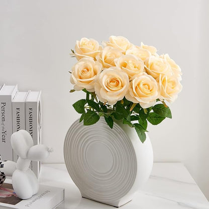 12pcs Champagne Roses Artificial Silk Flowers Faux Flowers with Long Stems for Wedding Decor Home Decor Baby Shower Party Centerpieces Decorations