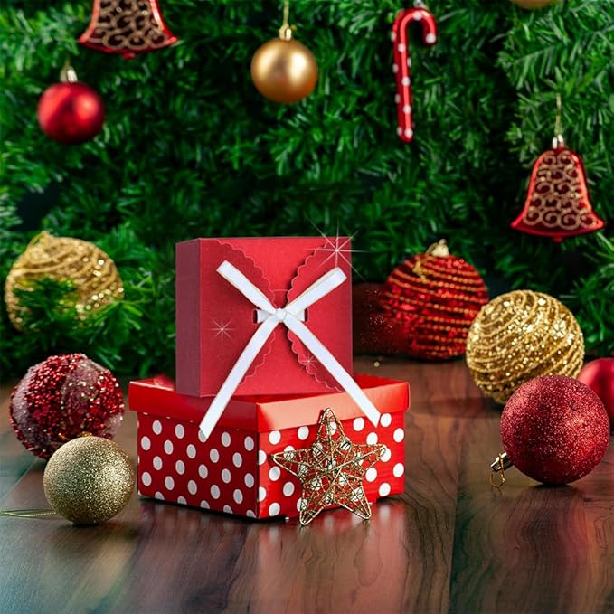 Small Red Glitter Gift Boxes, 10 PCS Premium Paper Box for Christmas, Birthday, Valentine's, Mother's Day, Party, Holiday Presents(4.75” x 4.75” x 3.53”)