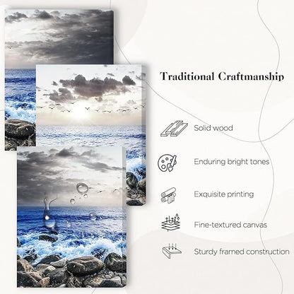 SERIMINO Beach Wall Art, Coastal Wall Art, Ocean Wall Decor, Modern Landscape Paintings Art Prints 3 Pieces Set, Seaside Canvas Pictures for Living Room Bedroom Bathroom Home Office Decoration 20"X28"