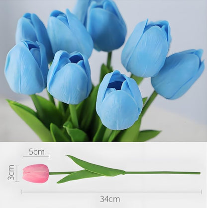 10 Pcs Blue Tulips Fake Artificial Flowers Real Touch 13" Silk Flower for Home Decor Wedding Bouquet Decorations Floral Arrangements