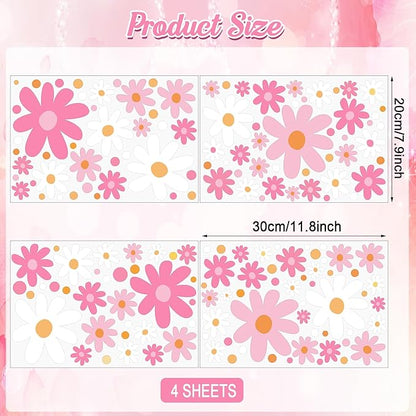 Glow in The Dark Big Daisy Wall Decals，Glowing Luminous Large Cute Daisy Wall Stickers Colorful Removable self-Adhesive Pink White Flower Decals for Girls Bedroom Kids Baby Nursery Living Room Decor
