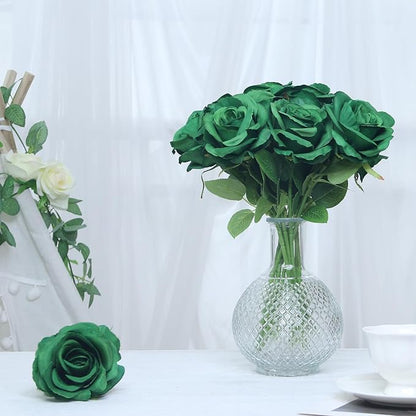Felice Arts 12 Pack Green Artificial Roses Emerald Green Flowers with Stems Silk Roses Fake Flowers Bouquet for Christmas St Patricks Day Wedding Centerpiece Table Vase Home Kitchen Party DIY Decor