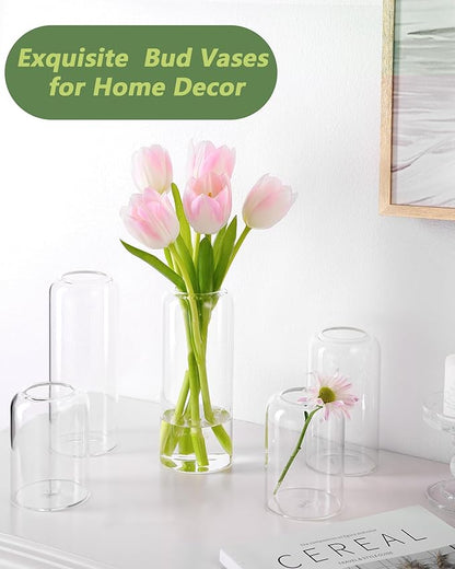 ZENS Bud Vases in Bulk Set of 12, Modern Small Glass Vases for Flower Clear Bud Vases for Wedding Centerpiece, Blown Thicker Small Vase for Flowers, Wedding Party Decorative, Home Bathroom Decor