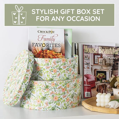 Soul & Lane Wild Flowers Oval Storage Boxes for Home Décor - Set of 2: Floral Gift Boxes with Lids for Presents, Decorative Photo Storage Cartons, Stackable Paperboard Containers for Organizing