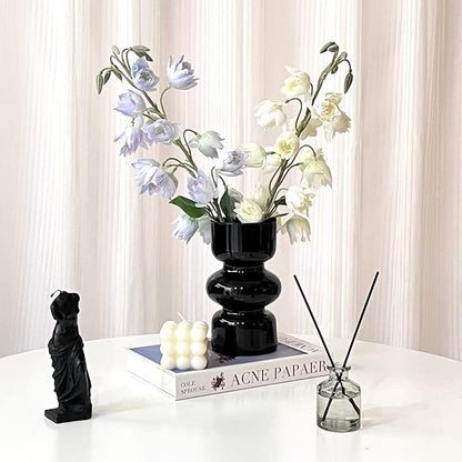 BLOFLO Black Glass Hydroponic Vase, 7Inches Glass Vase for Flower, Modern Geometric Three-Layer Floral Vases for Home Office, Wedding Table Decoration(Black)
