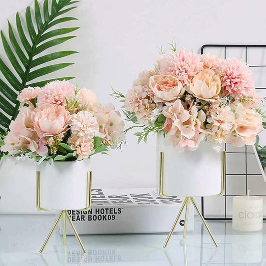 Artificial Flowers, 2 Pack Fake Peony Silk Hydrangea Bouquet Decor Plastic Carnations Daisy Realistic Flower Arrangements Wedding Decoration Table Centerpieces,for Home Office Party Decor (Pink)