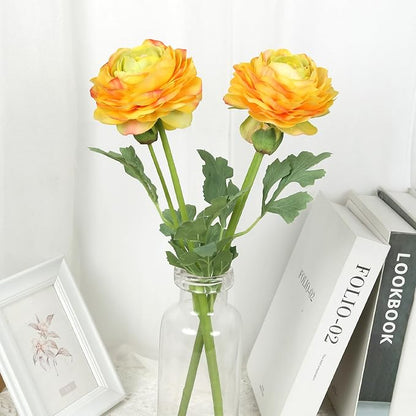 Real Touch Yellow Ranunculus Artificial Flowers 6PCS Artificial Peonies Faux Ranunculus with Stem for DIY Wedding Bouquet Party Table Home Decor(Yellow)