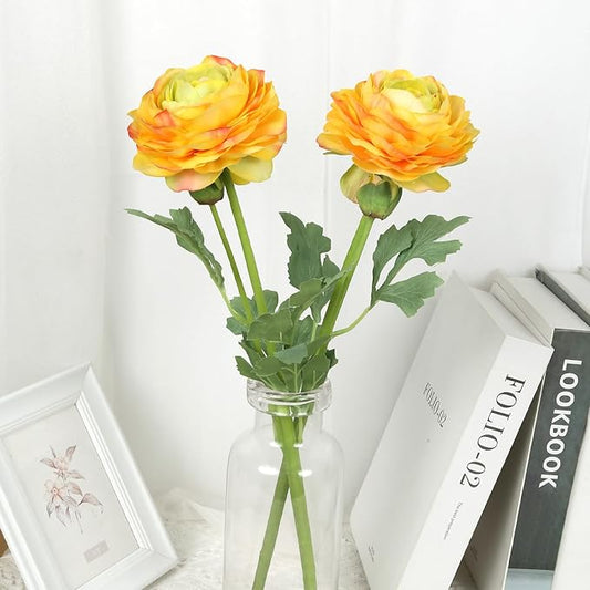 Real Touch Yellow Ranunculus Artificial Flowers 6PCS Artificial Peonies Faux Ranunculus with Stem for DIY Wedding Bouquet Party Table Home Decor(Yellow)