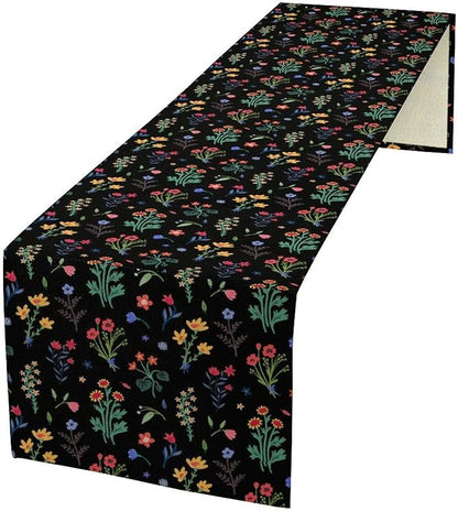 Retro Floral Table Runner, Colorful Bohemian Wildflower Flowers Blooms Vintage Table Runner for Kitchen Dining Party Home Decor, 13x90 Inch