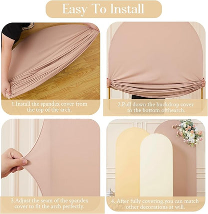 Boho Arch Backdrop Cover 8FT 7.2FT 6.6FT Stretchy Wedding Arch Covers Set of 3 Spandex Fitted Nude Champagne Cream Fabric Backdrop Cover for Party Baby Shower Birthday Decoration