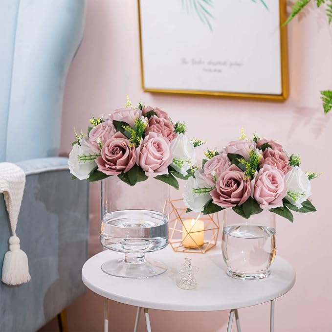 Sziqiqi Pink Flower Centerpieces for Tables Kissing Balls for Wedding - Artificial Floral Arrangement Center Piece