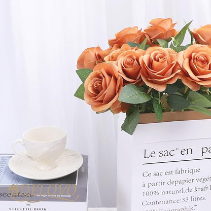 52pcs Terracotta Roses Artificial Flowers Fake Flowers Silk Roses with Stems for DIY Wedding Bouquets Bridal Shower Centerpieces Arrangements Party Decorations