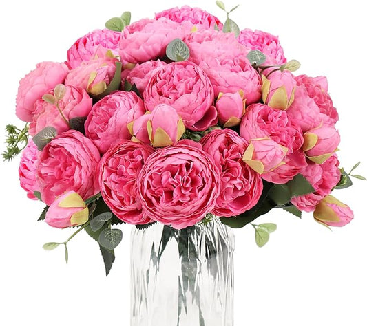 DEEMEI Artificial Peony Flower Silk Peonies Bouquet 4 Bundles Fake Flowers Bulk for Home Wedding Party Decor (Red Rose)
