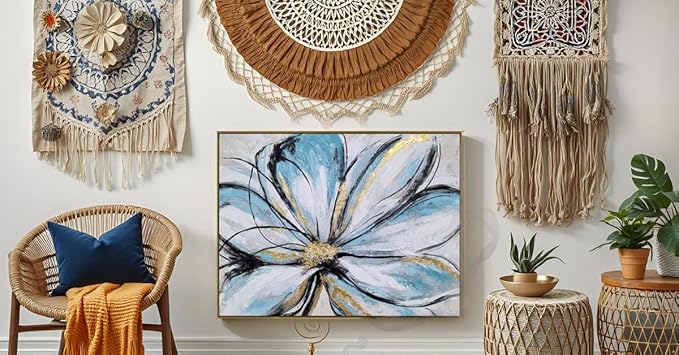 Yihui Arts Flower Canvas Wall Art - Modern Abstract Floral Painting with Gold Foil Accents for Living Room Decor