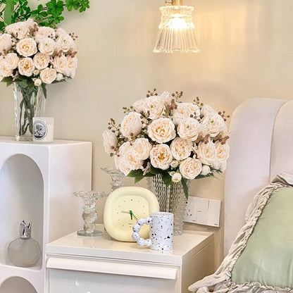 Artificial Peonies Silk Flowers, Beige Faux Peony Bouquet 4 Bundles Florals Arrangements Decor for Farmhouse Home Boho Wedding Table Centerpiece, Fake Plastic Flowers Bulk for Vase Decoration (Beige)