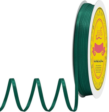 Double Face Spruce Satin Thin Ribbon 1/8 inch X 100 Yards Polyester Spruce Ribbon for Gift Wrapping Very Suitable for Weddings Party Hair Bow Invitation Decorations and More
