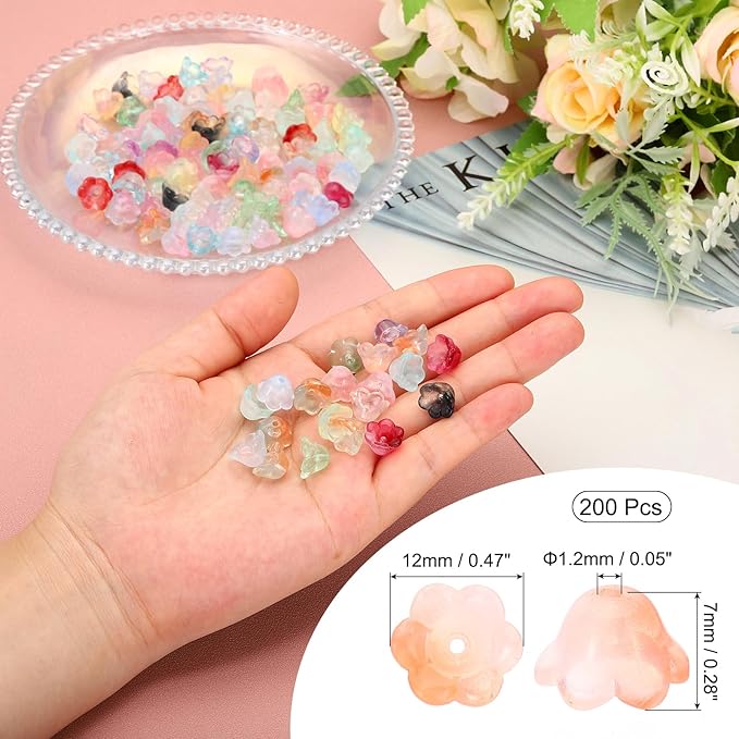 PATIKIL Glass Trumpet Flower Beads, 200 Pcs Gradient Flower Bead Charm for Jewelry Making DIY Craft, Bracelets, Earrings, Necklaces Decorations, Orange