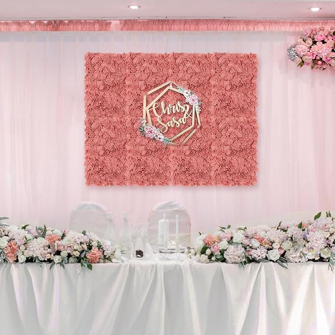 BLOSMON Flower Wall Panel Backdrop Decor: 12 Pcs 24 x 16 inches Dusty Pink Artificial Floral Backdrop for Wedding Party Baby Bridal Shower - Fake Silk Hydrangea Wall Decoration