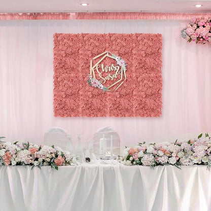 BLOSMON Flower Wall Panel Backdrop Decor: 12 Pcs 24 x 16 inches Dusty Pink Artificial Floral Backdrop for Wedding Party Baby Bridal Shower - Fake Silk Hydrangea Wall Decoration