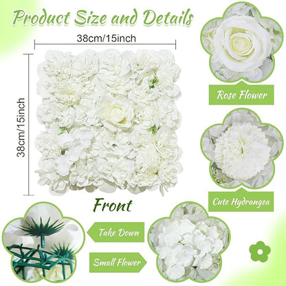 White Artificial Flower Wall Backdrop: 7.5ftx3.74ft Roses Wall Background Panels 3D Floral Wall Decor for Wedding Anniversary Party