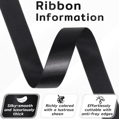 60 Yards Black Satin Ribbon 3/4 Inch, Solid Polyester Fabric Ribbon for Gift Wrapping, Crafts, Flower Bouquet, Wedding, Baby Shower, Festival, Christmas, Halloween