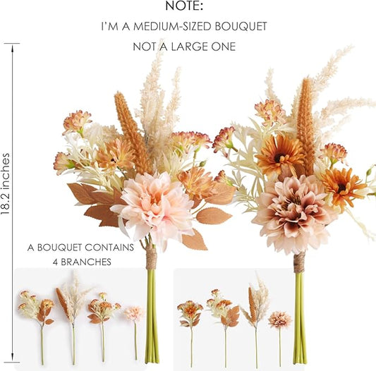 Fake Flower Bouquet, Faux Flower Arrangement for Decorating Kitchens, Bedrooms, Bathrooms, Realistic Artificial Flowers Made of Silk & Plastic, Floral Decoration with Dahlia & Small Blossoms