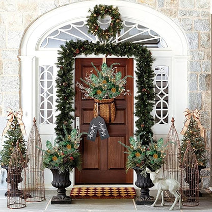 Briful 2PCS Christmas Glitter Magnolia Flowers Picks and Spray with Christmas Balls Ornament Berries Green Leaves Branches for Xmas Tree Wreath Vase Table Centerpiece(Green Gold)