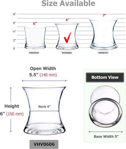 WGV Unique Bouquet Vase, 5.5" W, 6" H, Clear Short Hurricane Concaved Neiman Glass Floral Container, Home Wedding Event Decor, 1 Piece (VHV0606)