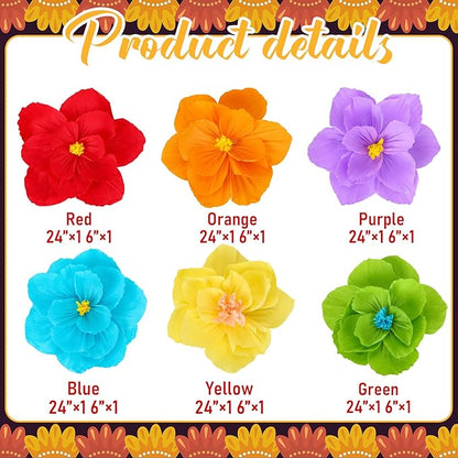 Giant Paper Flowers Artificial Large Paper Flower Decoration for Handcrafted Wall Backdrop Christmas Mexican Wedding Graduation Bridal Shower Birthday Party Supplies(Mexican Fiesta,12 Pcs)