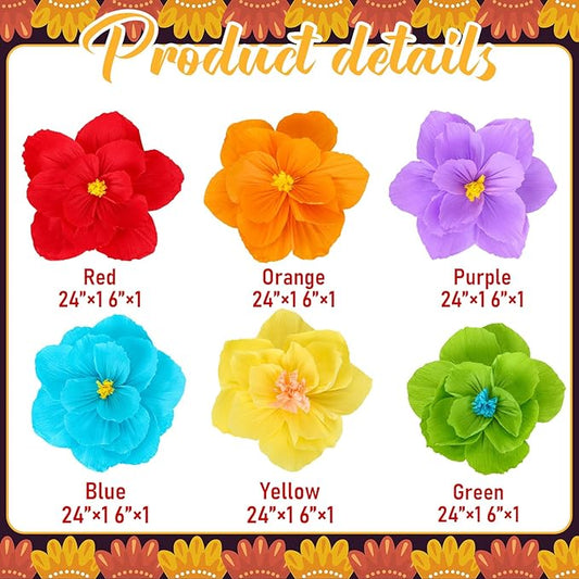 Giant Paper Flowers Artificial Large Paper Flower Decoration for Handcrafted Wall Backdrop Christmas Mexican Wedding Graduation Bridal Shower Birthday Party Supplies(Mexican Fiesta,12 Pcs)